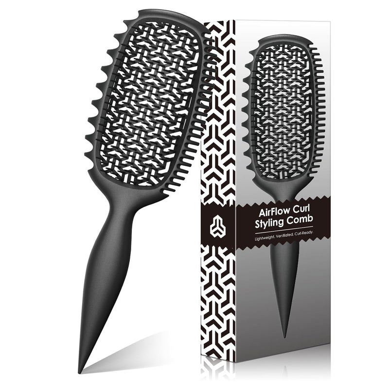 Weldilgit Curl Defining Brush for Thick Coily Hair, Firm-Bristle TPEE Detangling Brush for Coarse 4A–4C Curls, Dual-Sided Wide & Narrow Tooth Brush for Wet & Dry Curl Shaping– Women & Men (2054-Matte Black) - Image 1